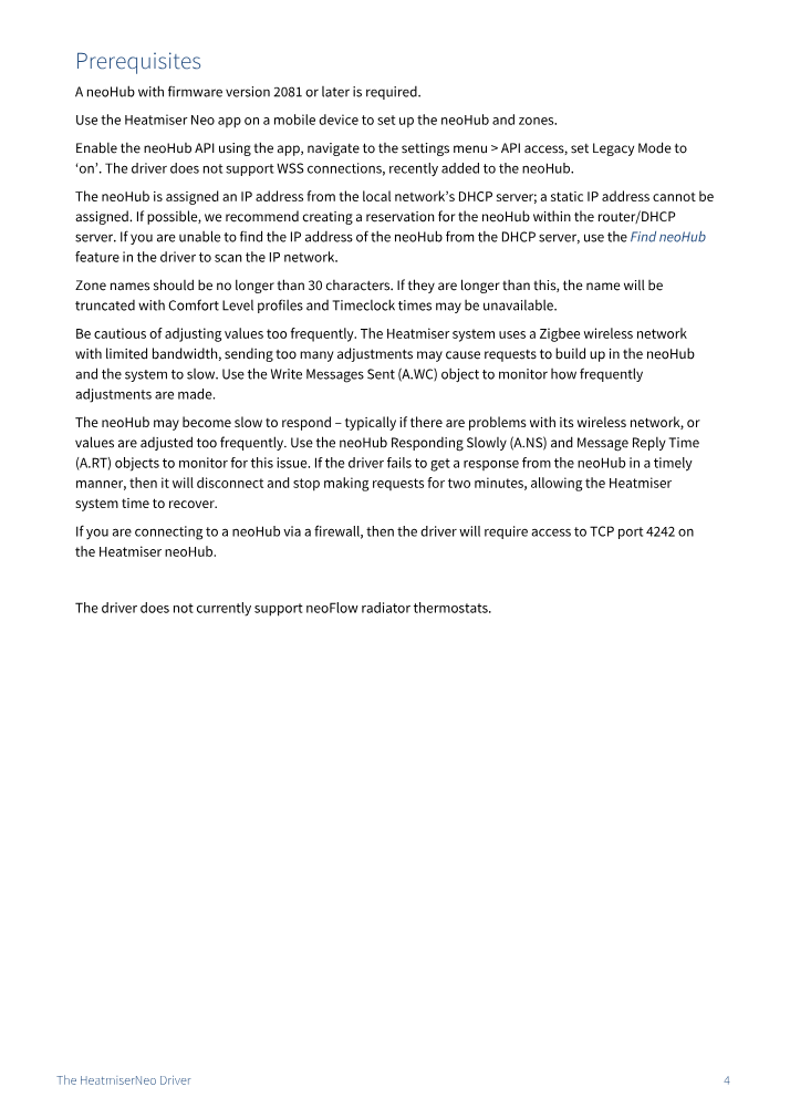 Preview thumbnail of page 4 of the HeatmiserNeo Driver Manual PDF document.
